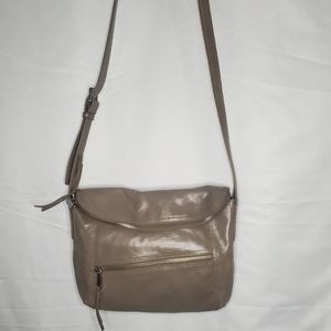 Hobo Grey Leather Shoulder Bag Purse Satchel Flap Over Magnetic Closure